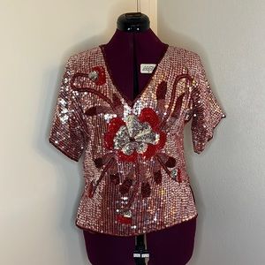 Vintage red and silver sequin top